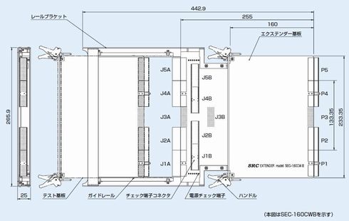 Compact PCIエクステンダーボード（ダブルハイトタイプ）の外形図