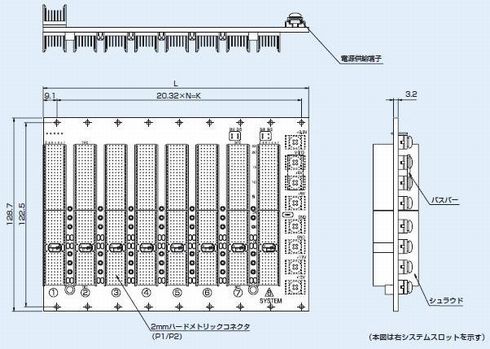 Compact PCI-3Uバックボード（PICMG2.0 R2.1適合タイプ）の外形図