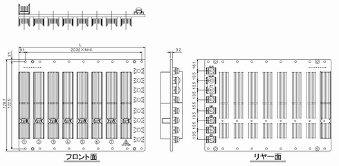 Compact PCI-3Uバックボード（PICMG2.0 R3.0適合タイプ）の外形図