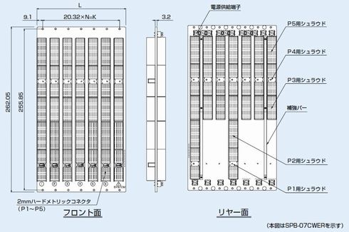 Compact PCI-6Uバックボード（PICMG2.0 R3.0適合タイプ）の外形図