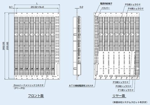 Compact PCI-6Uバックボード（PICMG2.0 R2.1適合タイプ）の外形図