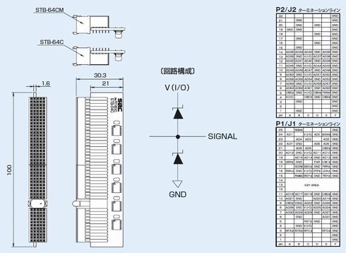 Compact PCIオフボード・ターミネーター（リア用・フロント用）の外形図