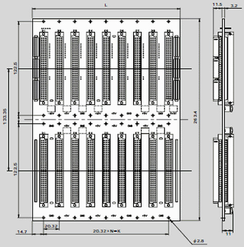 VME-モノリシックバックボード（ベーシックタイプ）の外形図