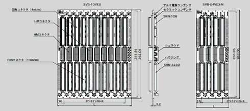VME64拡張バックボード（6Uモノシリックタイプ）の外形図